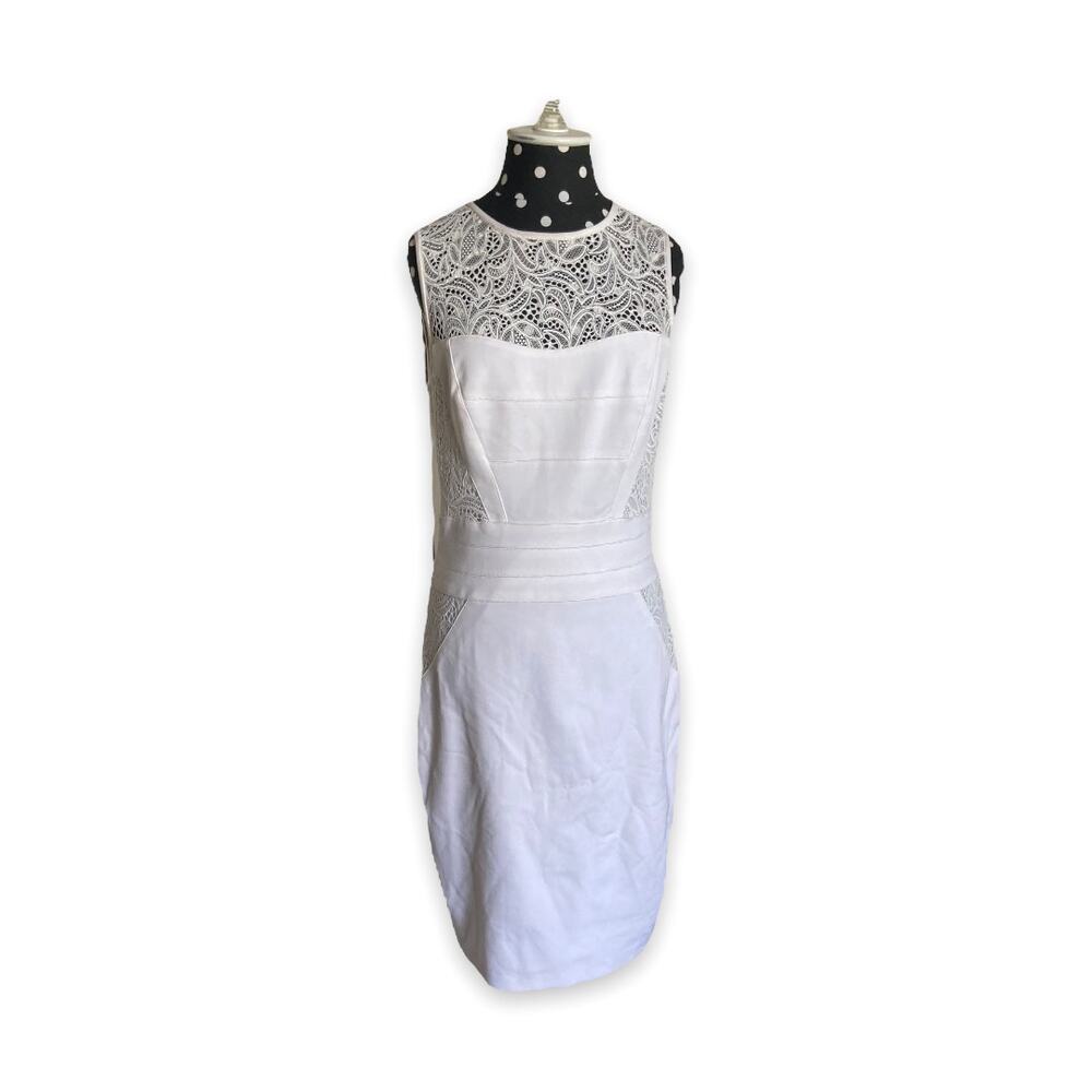 Cache Womens Dress Size 4 White‎ Tank Lace Bodice Stretchy Sleeveless NEW